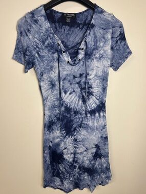 Revamped by Sirens Tie-Dye Lace-Up Mini Dress | Blue Bodycon Festival Y2K Style